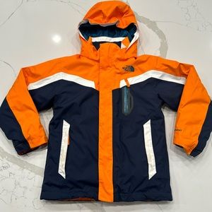Boys youth North Face winter ski jacket navy/orange size 7/8 w/ built in puffer